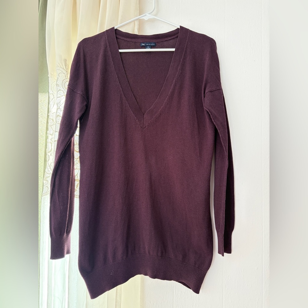 Gap V-Neck Tunic Sweater Womens Small Dark Purple Cotton Cashmere Blend‎ Unisex